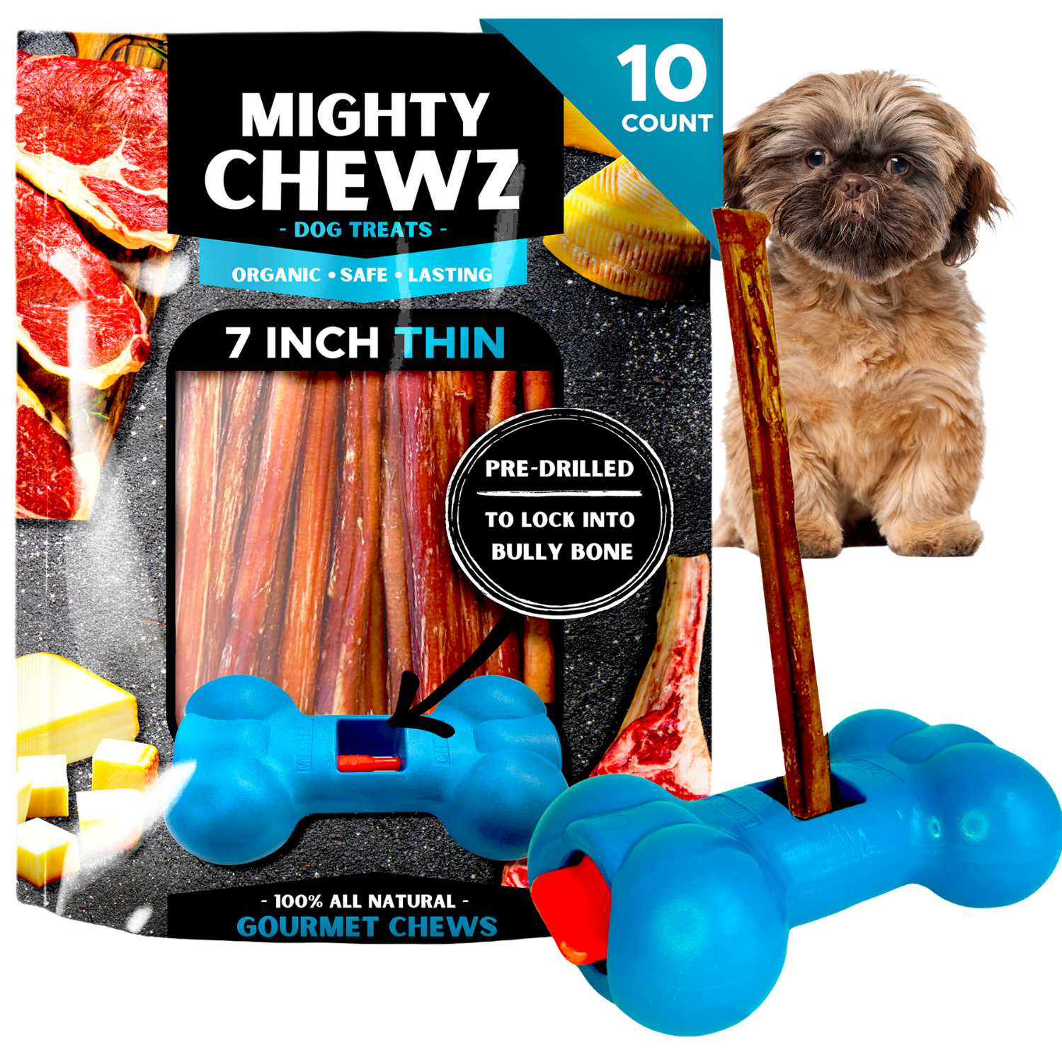 7" Thin Bully Sticks - Bully Bone Included